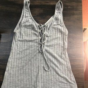 Project Social T Grey Ribbed Tie-Up Tank Top